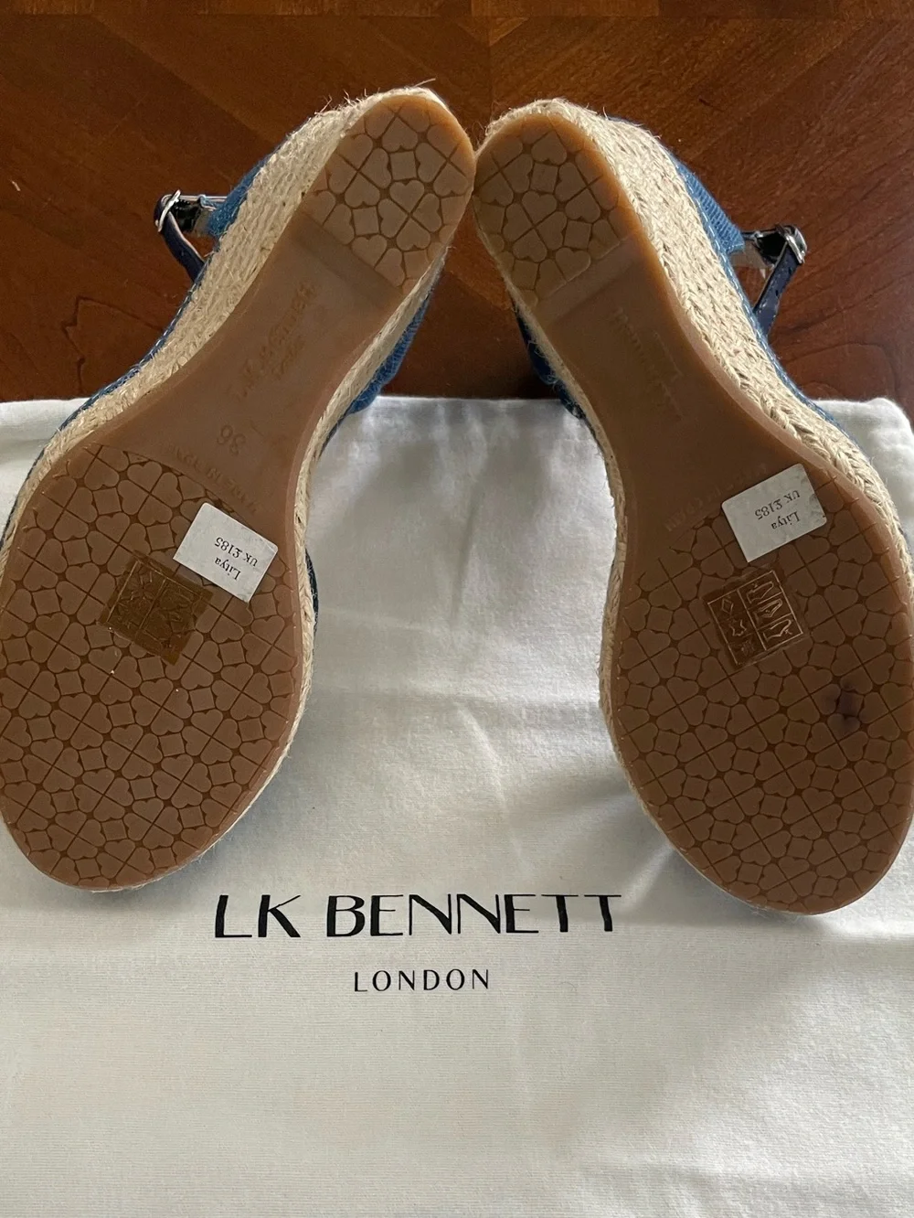 LK Bennett Litya Espadrille Wedge Denim Made in Spain Size 6